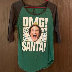 OMG! SANTA!🎅🏻 ELF Raglan Green Gray Shirt